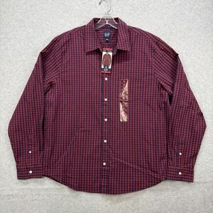 Gap‎ Shirt Mens XL Red Blue Gingham Check Poplin Long Sleeve Button Up NEW